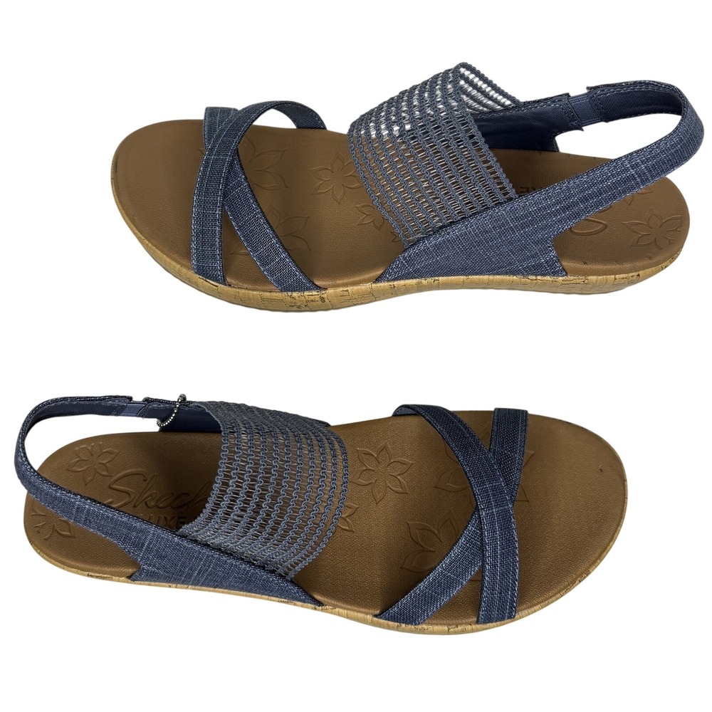 Skechers Brie Dawdle Sandals Womens 10 Navy Textile Wedge Stretch Strappy Luxe - Picture 11 of 11